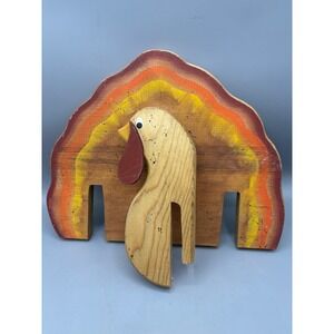 Vintage Wooden Turkey Basket Decoration Handcrafted Thanksgiving Fall‎ Decor